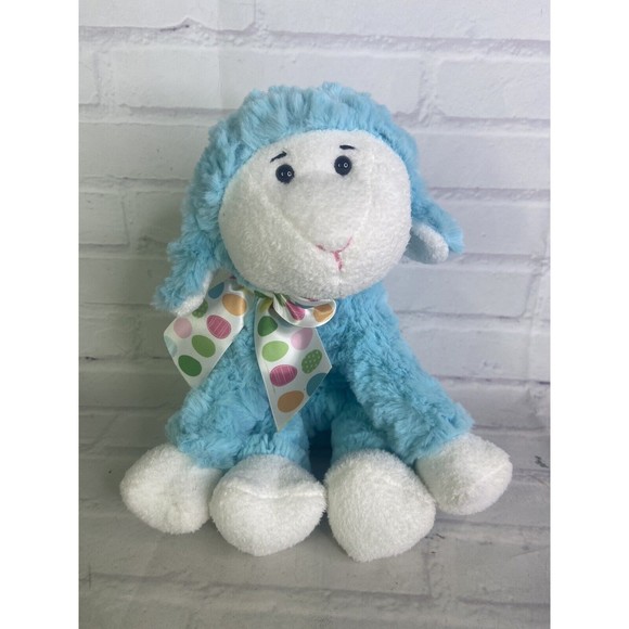 Animal Adventure Blue White Lamb Sheep Egg Polka Dot Bow...